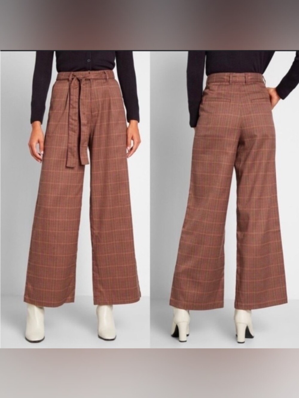 ModCloth Brown Plaid Wide Leg Savannah Pants Size 2